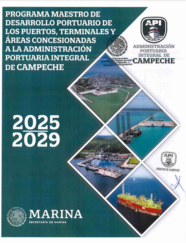Portada del Programa Maestro de Desarrollo Portuario de los Puertos, Terminales y Áreas Concesionadas a la Administración Portuaria Integral de Campeche 2025-2029